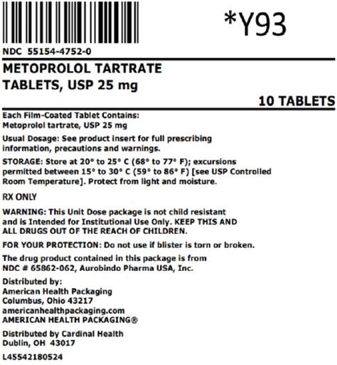 Metoprolol: Package Insert / Prescribing Info .